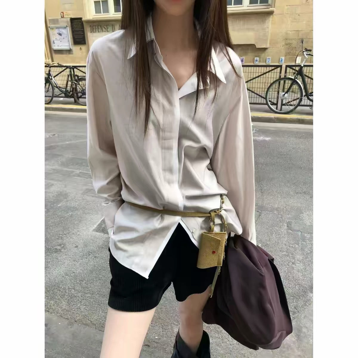 Korean Collection | Contrast Collar Sheer Button-Up Shirt (Instock)