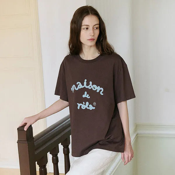 Rolarola MAISON DE ROLA EMBROIDERY PIGMENT LOOSE FIT T-SHIRT BROWN（Instock）