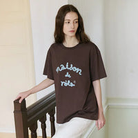 Rolarola MAISON DE ROLA EMBROIDERY PIGMENT LOOSE FIT T-SHIRT BROWN（Instock）