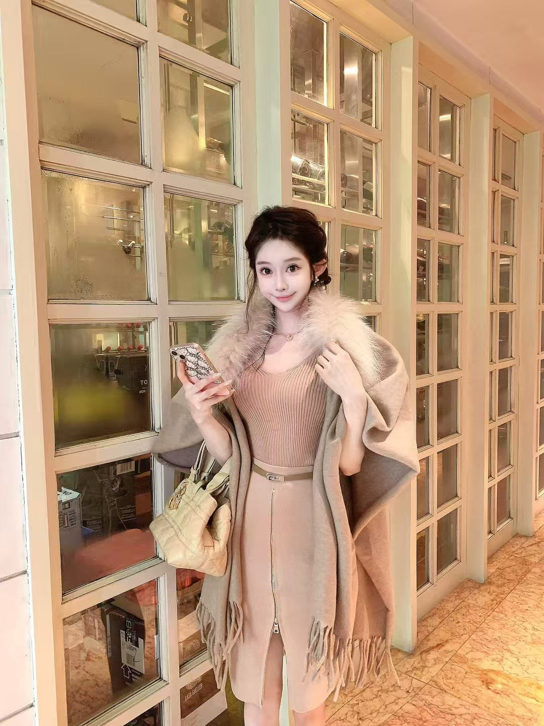 Kelly Designs Classic Fox Fur Khaki Shawl (Instock)