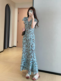 Kelly Designs Mulberry Silk Floral Maxi Dress – Sleeveless V-Neck Bias Cut Dress (Instock)