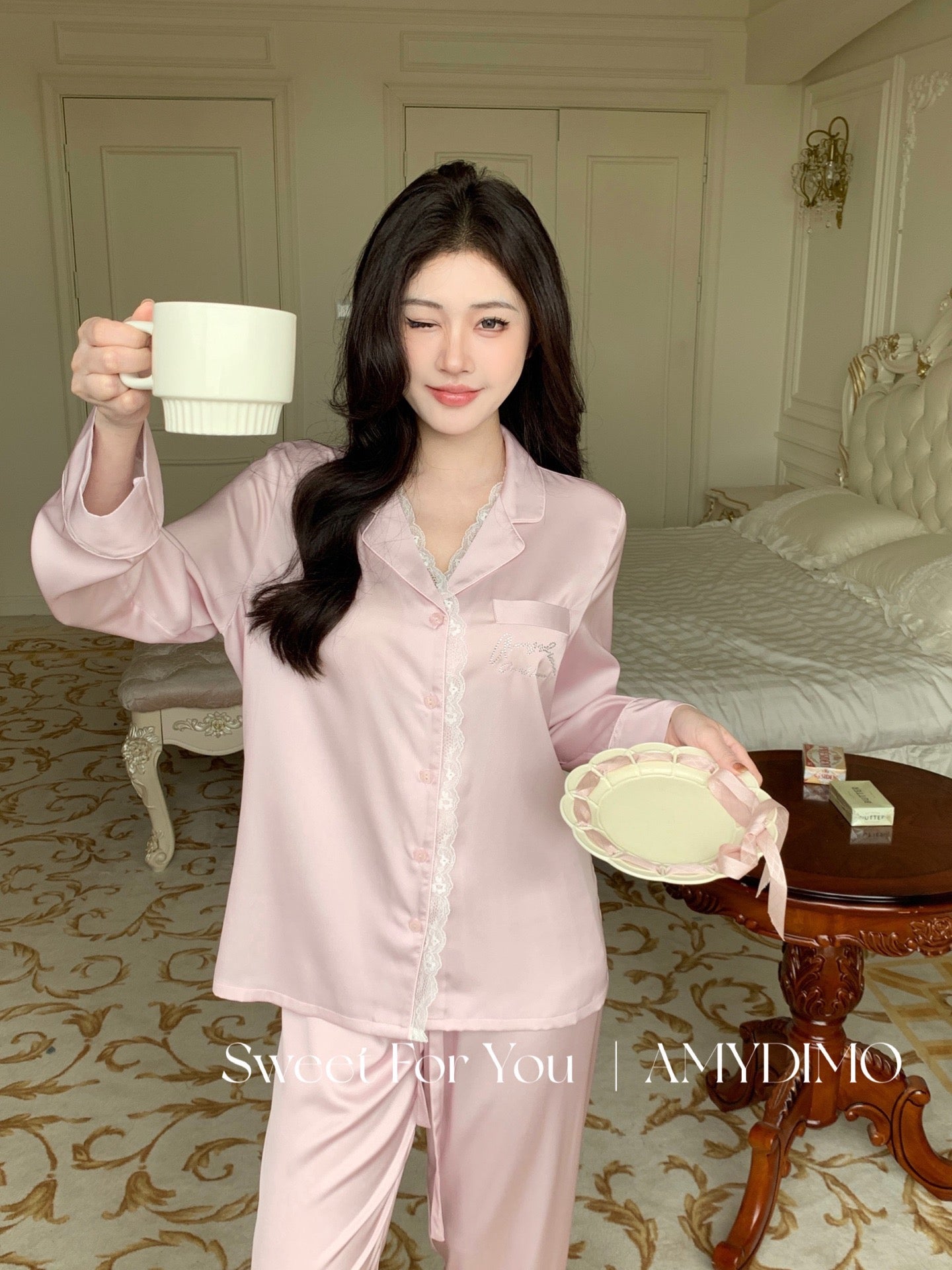 Amydimo Pink Lace Female Pajama(Preorder)