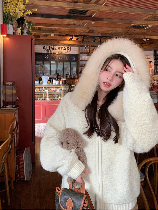 Kelly Designs Fox fur hoodie cardigan (Instock)