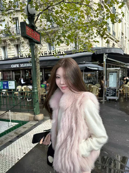 Kelly Designs 4 Colors Fox Fur Trim Vest with Car Stripe Design (Instock)