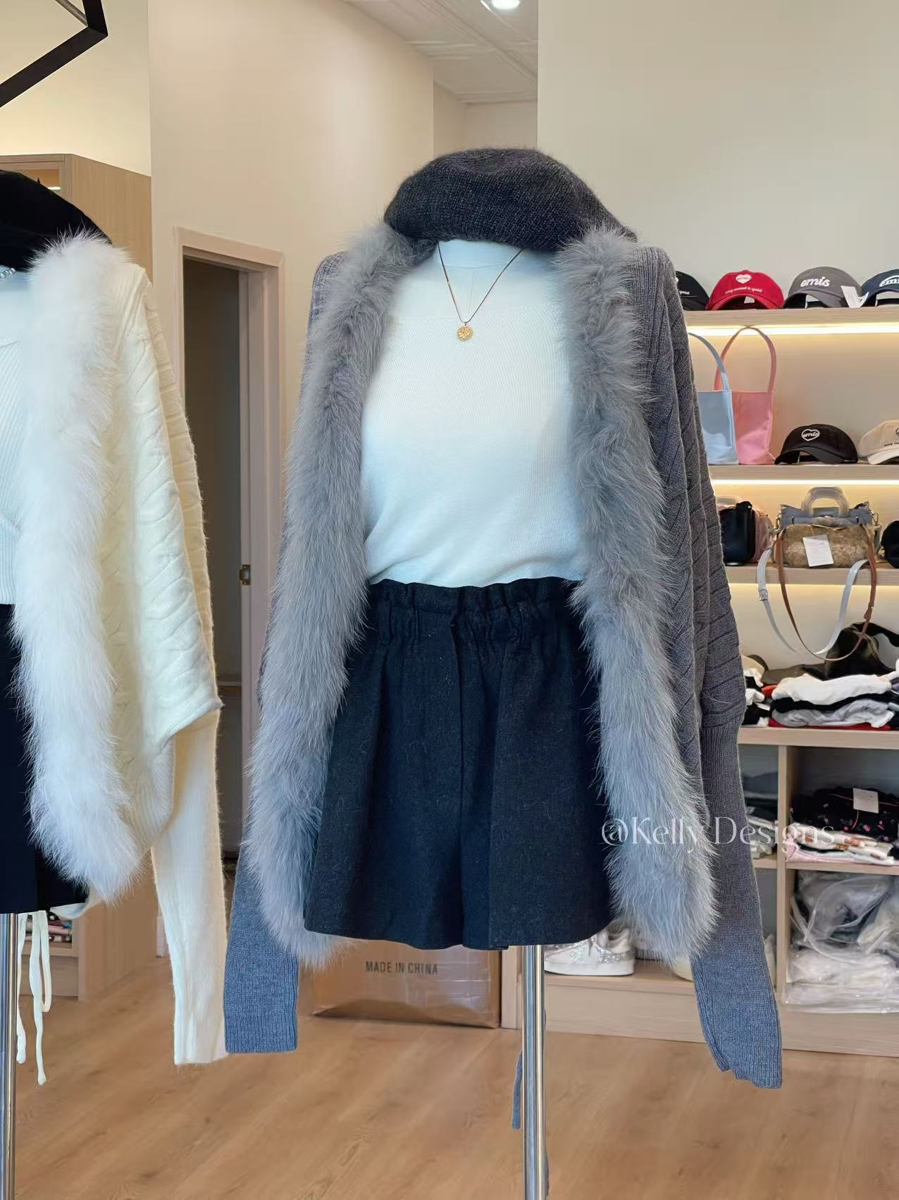 Kelly Designs 2 colors Fox Fur Cardigan (Instock)