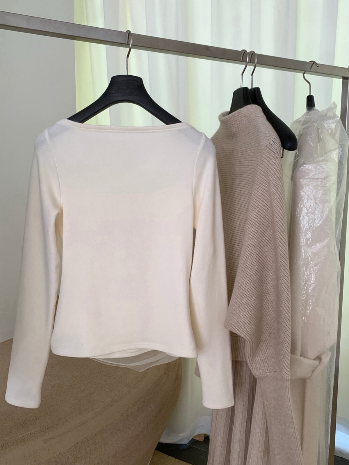 Kelly Designs Off-Shoulder Mesh Ruched Long Sleeve Top (Light Fleece) (Instock)