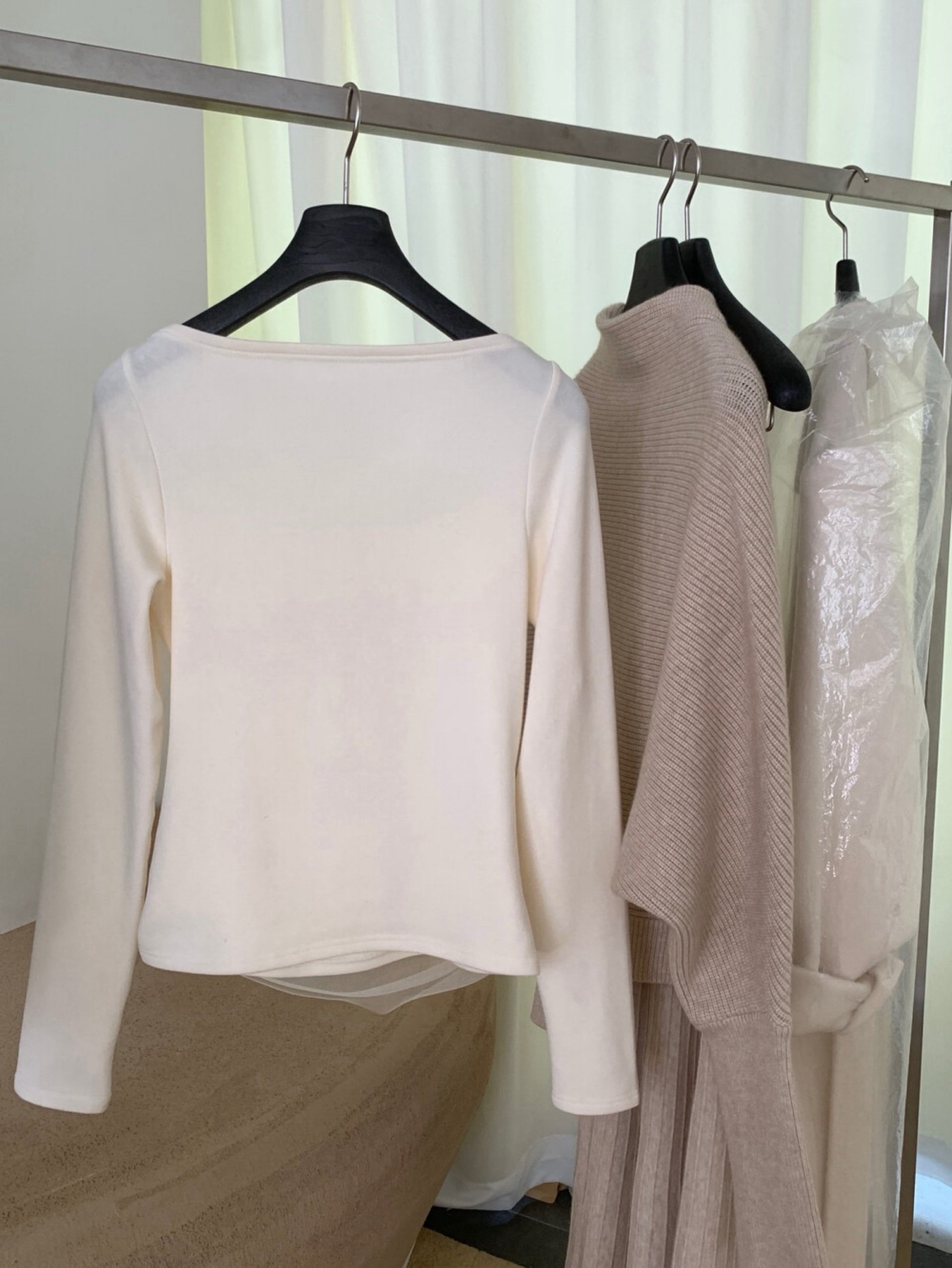 Kelly Designs Off-Shoulder Mesh Ruched Long Sleeve Top (Light Fleece) (Instock)