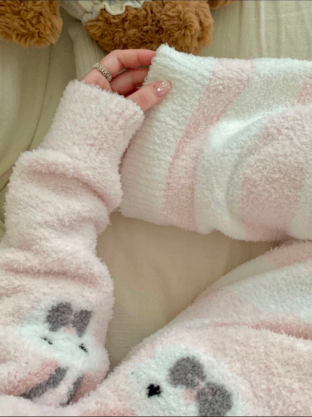 Kelly Designs Ultra-Soft Pink Bunny Fleece Pajama Set – Cozy Top & Pants (2-Piece Set) (Instock)