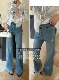 Kelly Designs Four Season Embroidery Butterflies Flare Jeans(Instock)