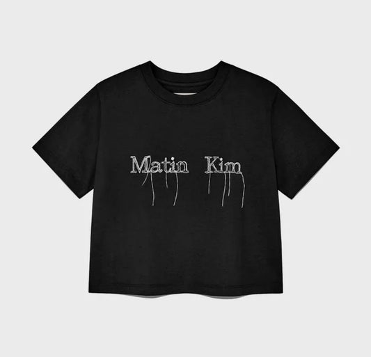 MATIN KIM LOGO THREAD POINT CROP TOP IN BLACK (Instock)