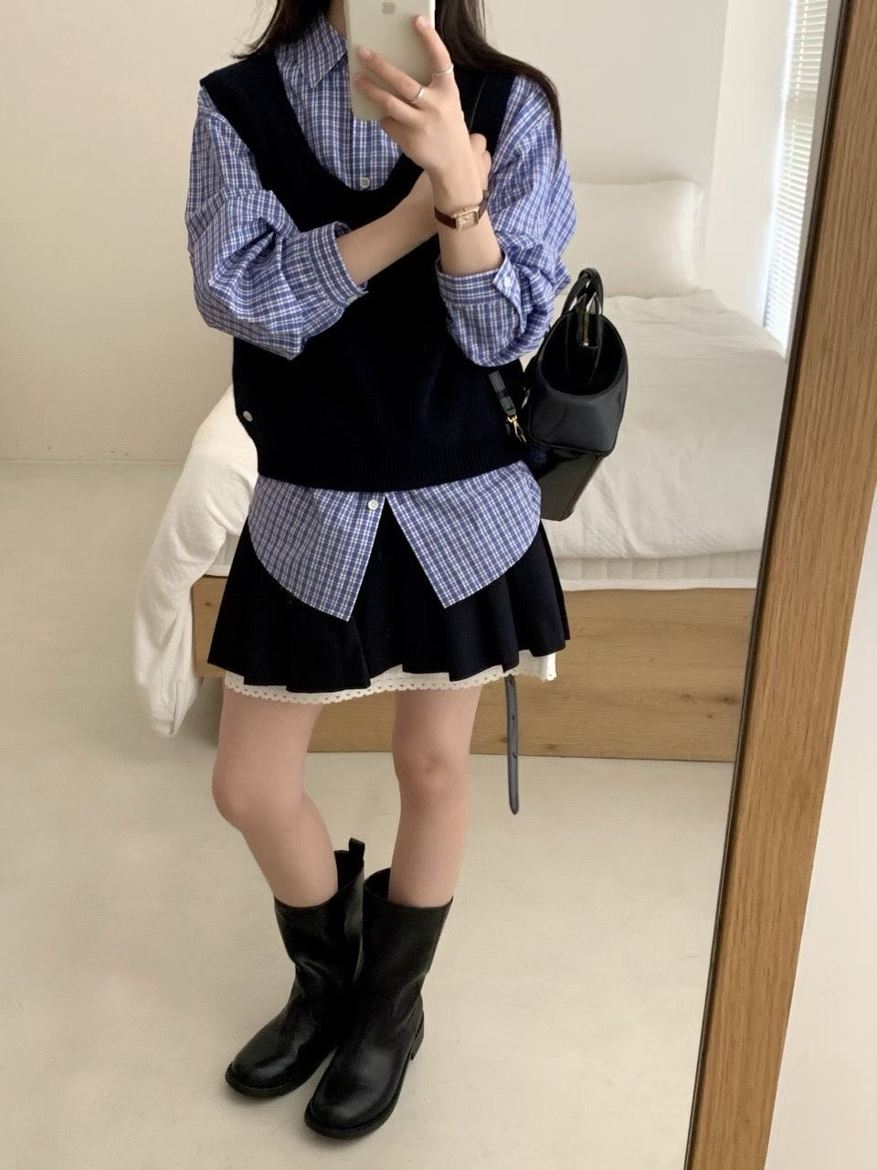 Kelly Designs Plaid Navy Shirt and Vest (Instock)