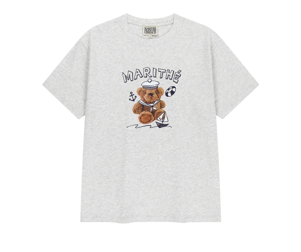 Marithé François Girbaud Marine Bear Graphic Tee – heather grey (Instock)