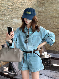 Kelly Designs  Denim Two-Piece Set – Oversized Shirt & High-Waist Shorts (Instock)