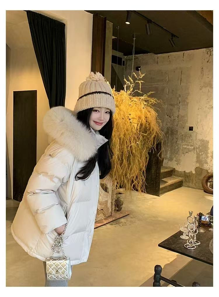 Kelly Designs Fox Fur Trim 90% White Goose Down Jacket with Mittens (Instock)