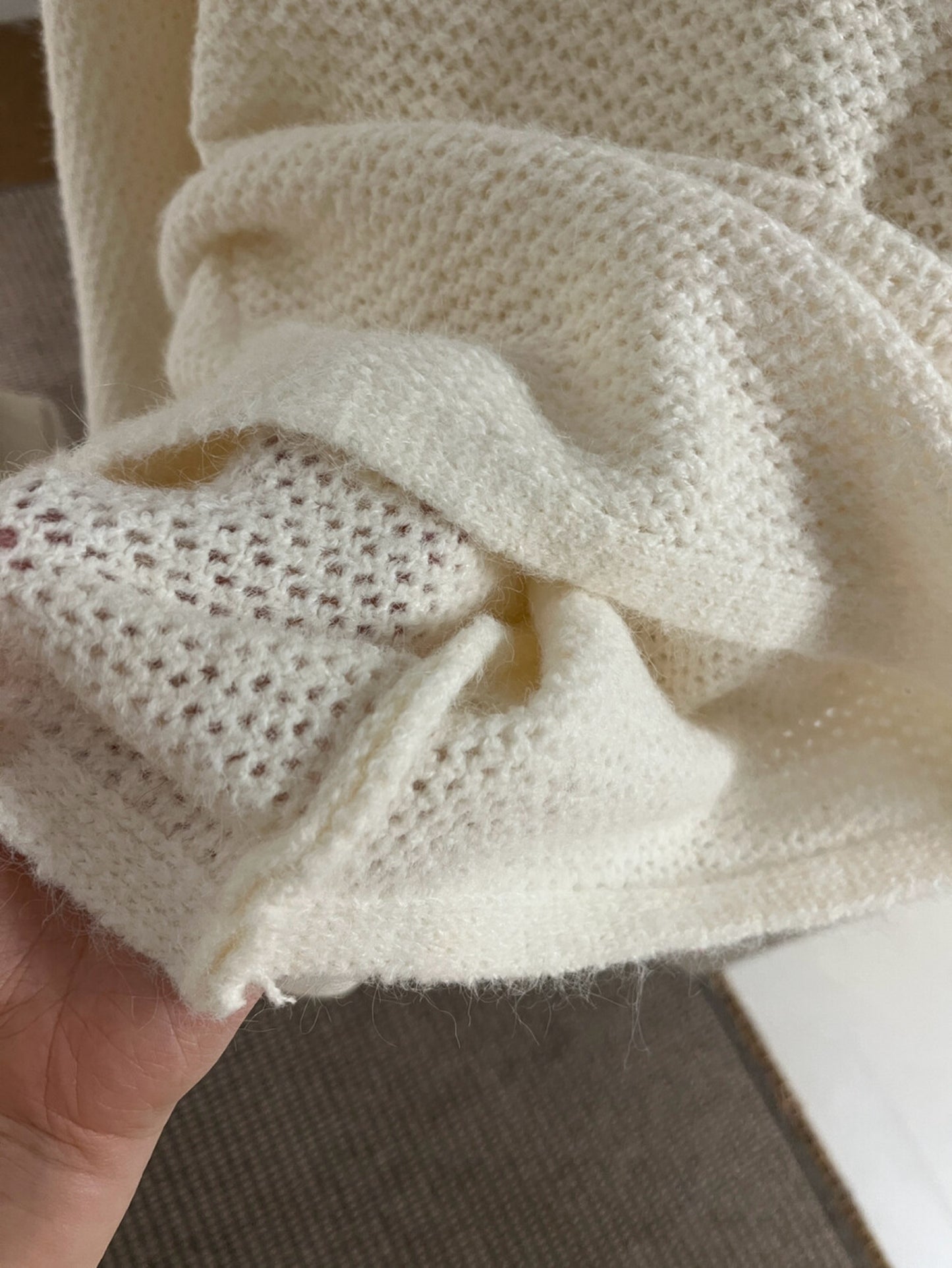 Kelly Designs Off-Shoulder Knit Sweater with Back Ribbon Tie & Khaki Skirt (Instock)