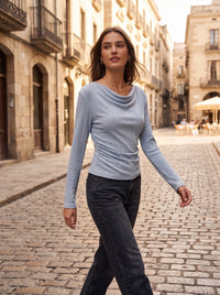 Korean APM Collection Draped Neck Ribbed Long Sleeve Top (Instock)