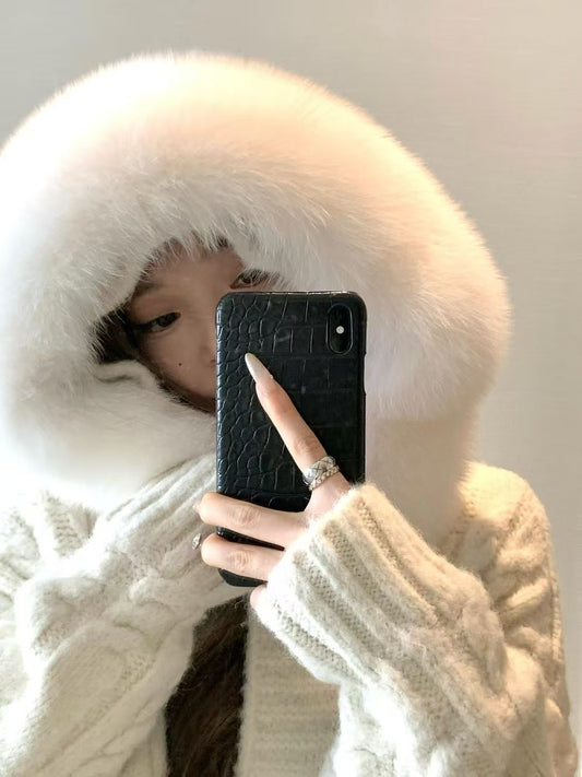 Kelly Designs Fox Fur White Mid Length Cardigan (Instock)