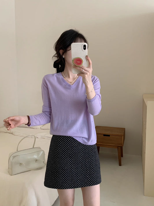 Kelly Designs V-Neck Purple Soft Wool Sweatshirt (Instock)