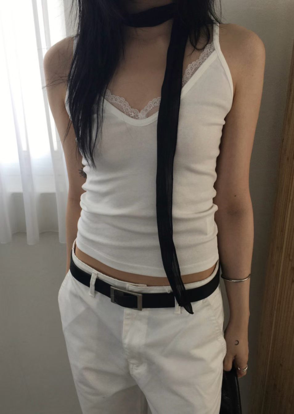Korean APM Collection Lace V Neck Cami White Top (Instock)