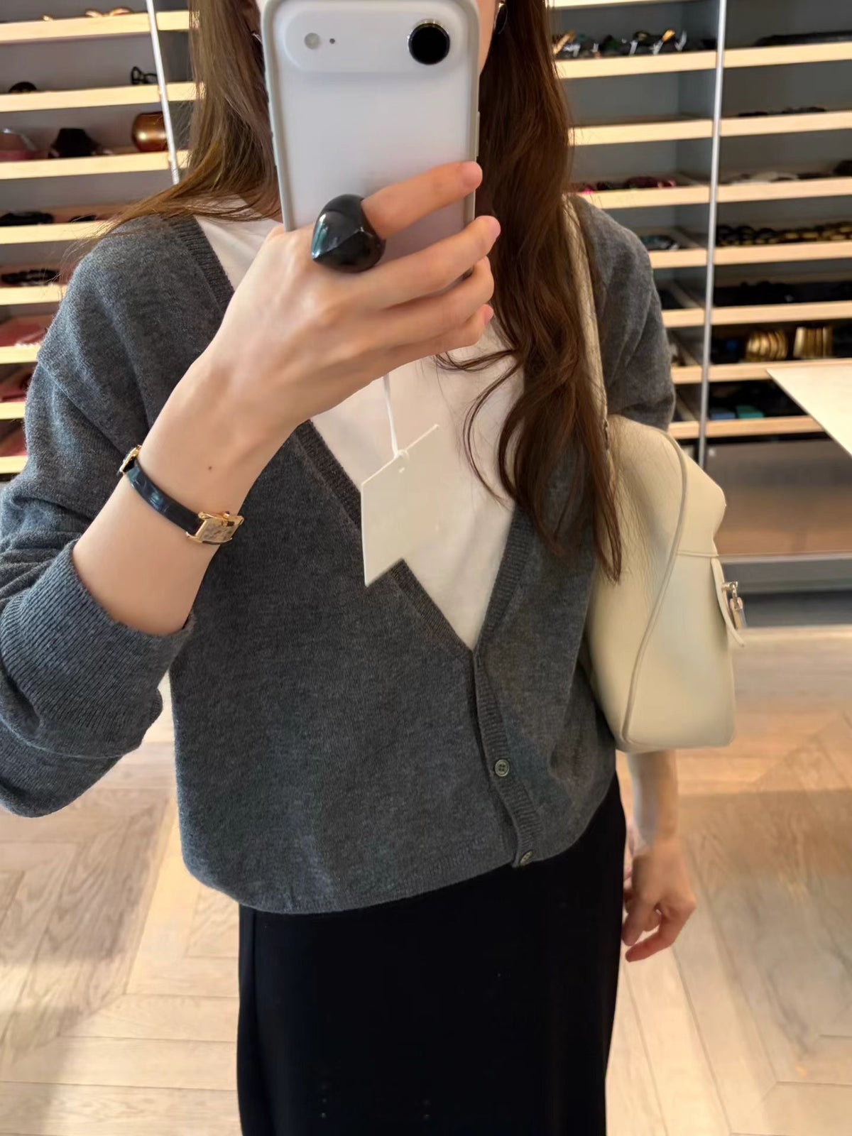 Korean APM Collection Ounce Mia Deep V-Neck Wool-Blend Cardigan (Instock)
