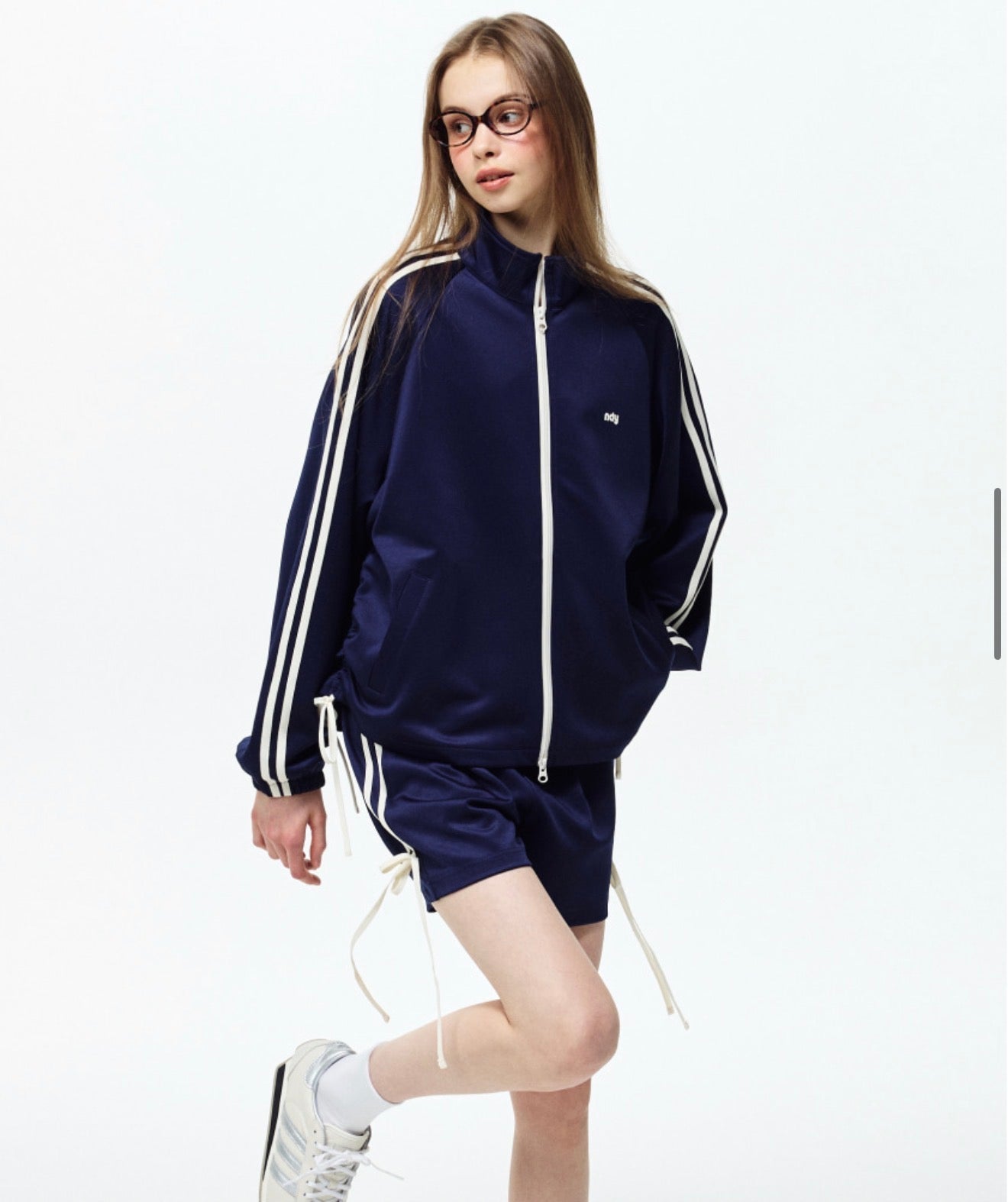 Korean Collection Nerdy 2pcs RIBBON TRACK SHORTS Navy SET (Instock)