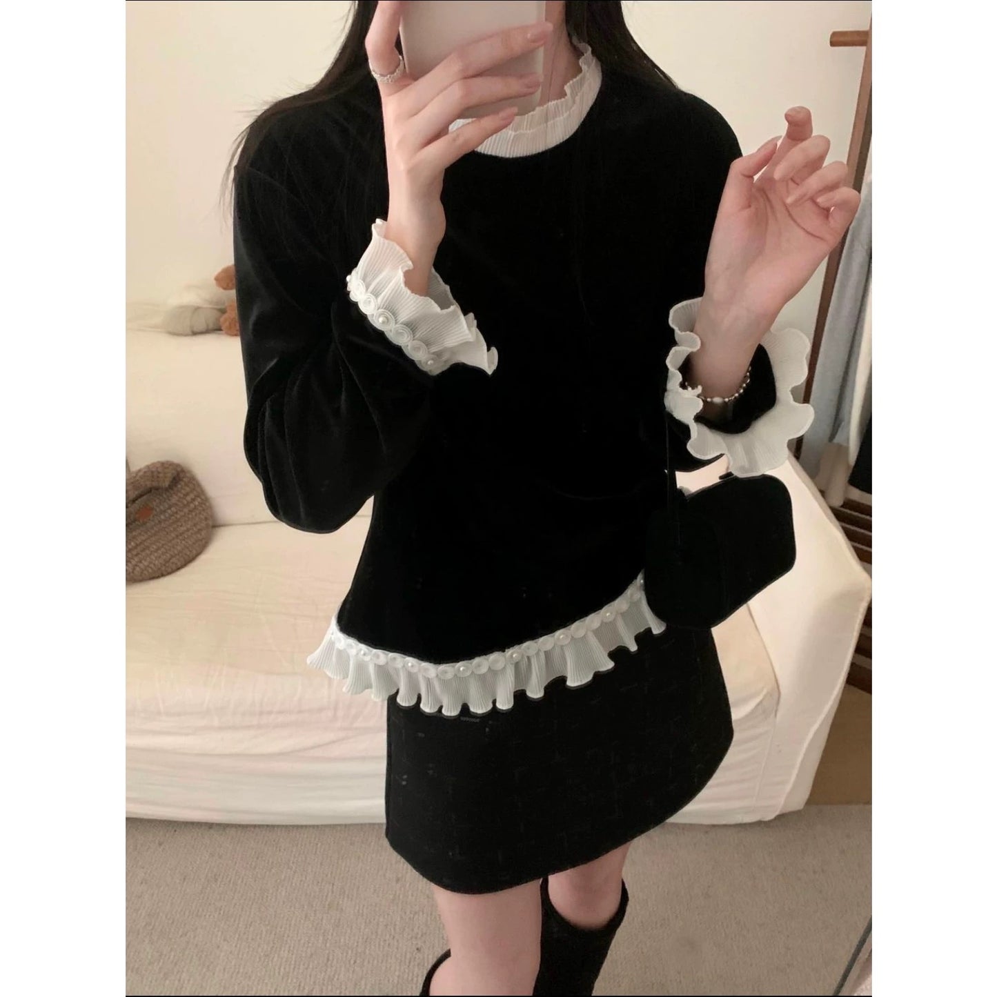 Kelly Designs Velvet Ruffle Trim Top(Instock)