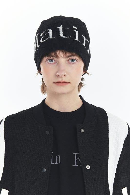 MATIN KIM LOGO JACQUARD SHORT BEANIE IN BLACK (Instock)