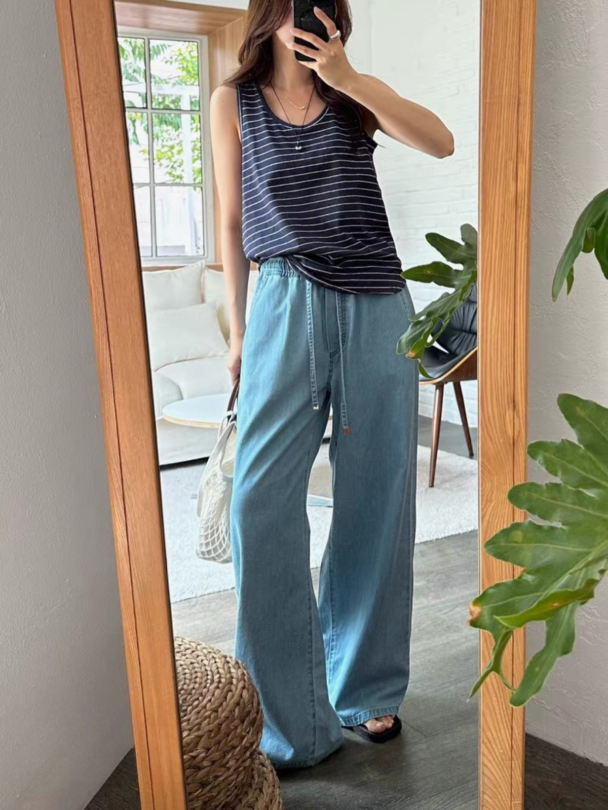 Korean APM Collection Tencel Denim Drawstring Wide-Leg Pants (Instock)