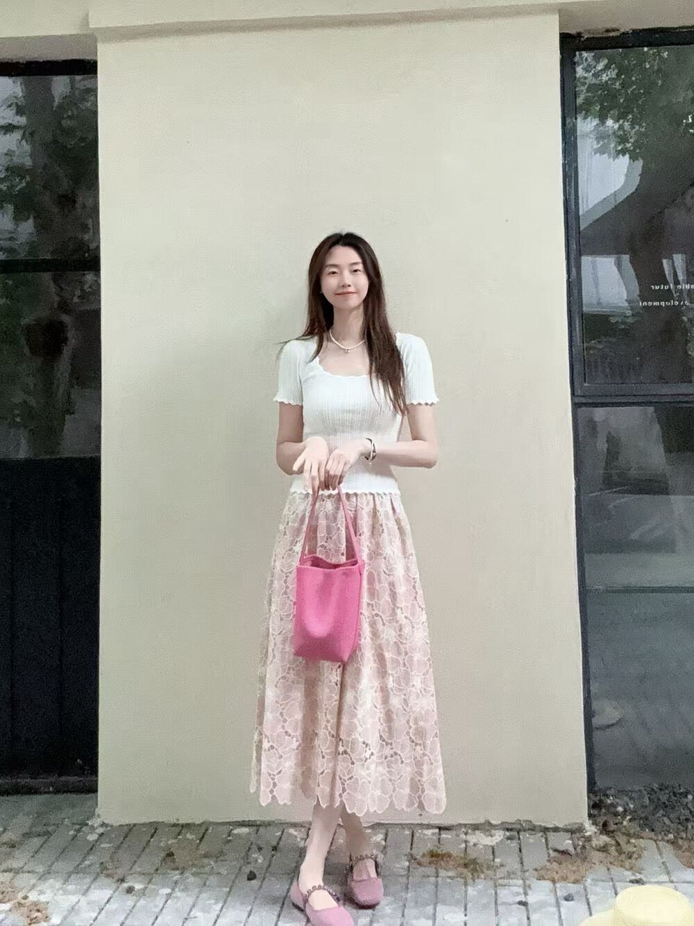 Kelly Designs Flowers Skirt & White U Neck Top (Instock)