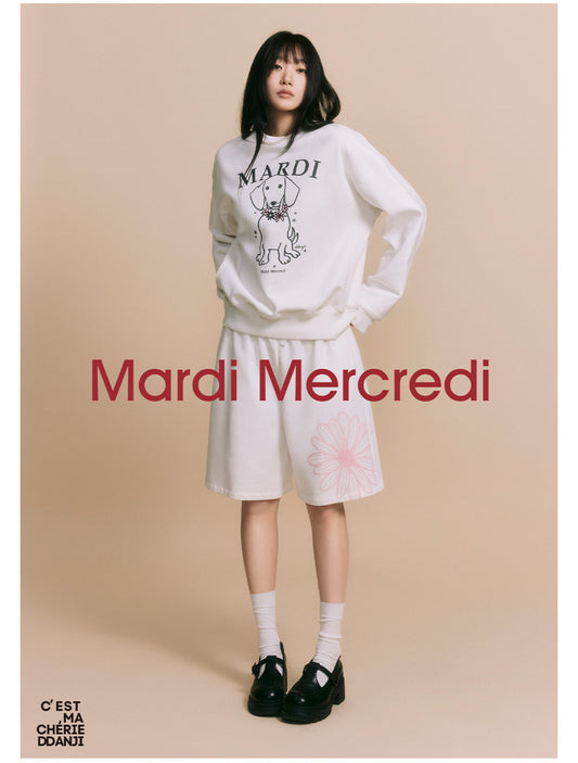 Mardi Mercredi SWEATSHIRT SWING THE TAIL DDANJI FLOWER NECKLACE_WHITE PINK(Instock)