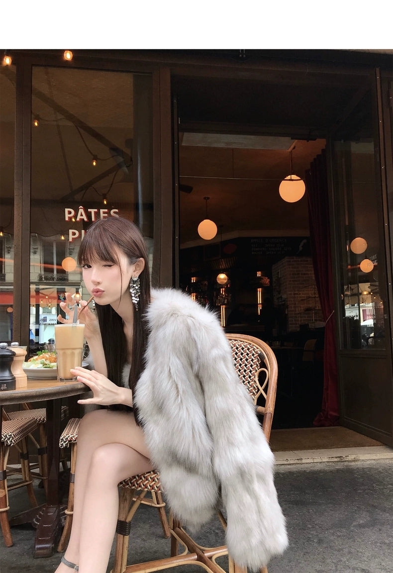 Kelly Designs 2 Colors Fox Fur Jacket with V Neck (Instock)