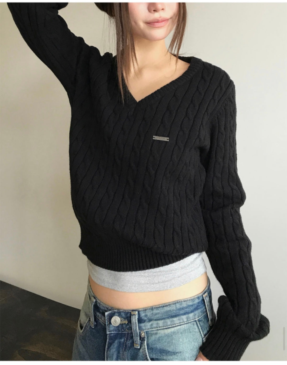 Korean Collection Hayden Cable Knit V-Neck Sweater (Instock)