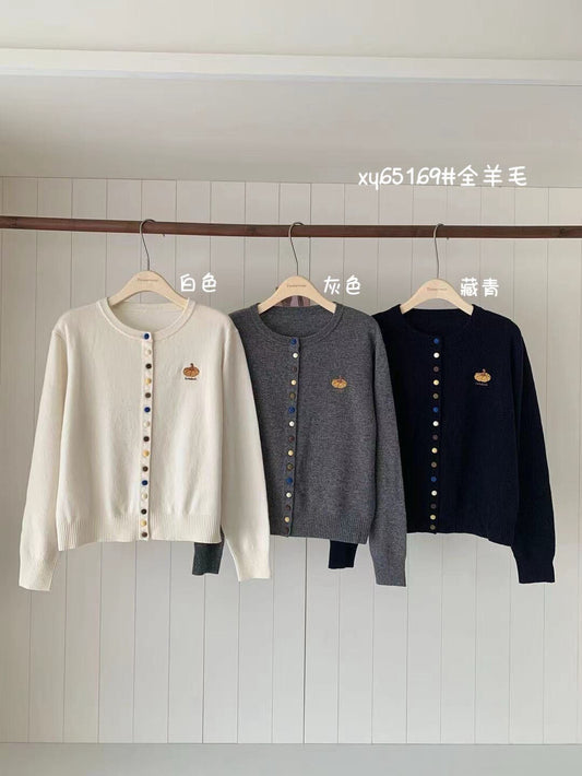 Kelly Designs Pumpkin Embroidery Wool Knit Cardigan (100% Wool) (Instock)