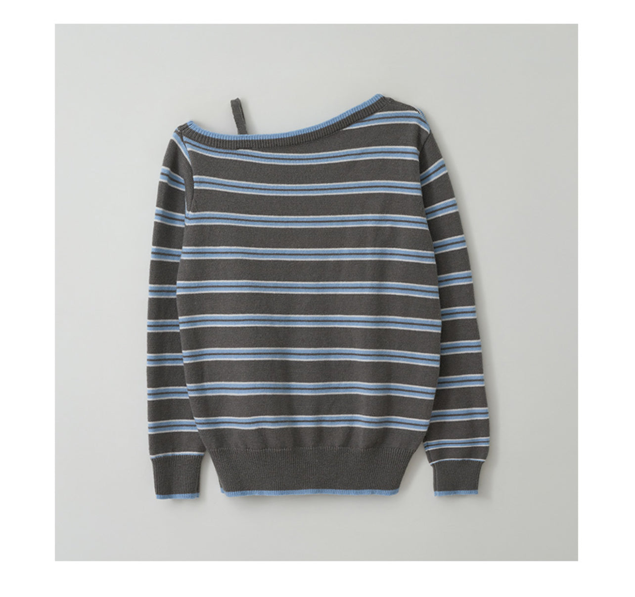 Korean Collection Rolaroal ONE OFF SHOULDER STRIPE WOOL BLENDED Cardigan Gray (2 weeks)