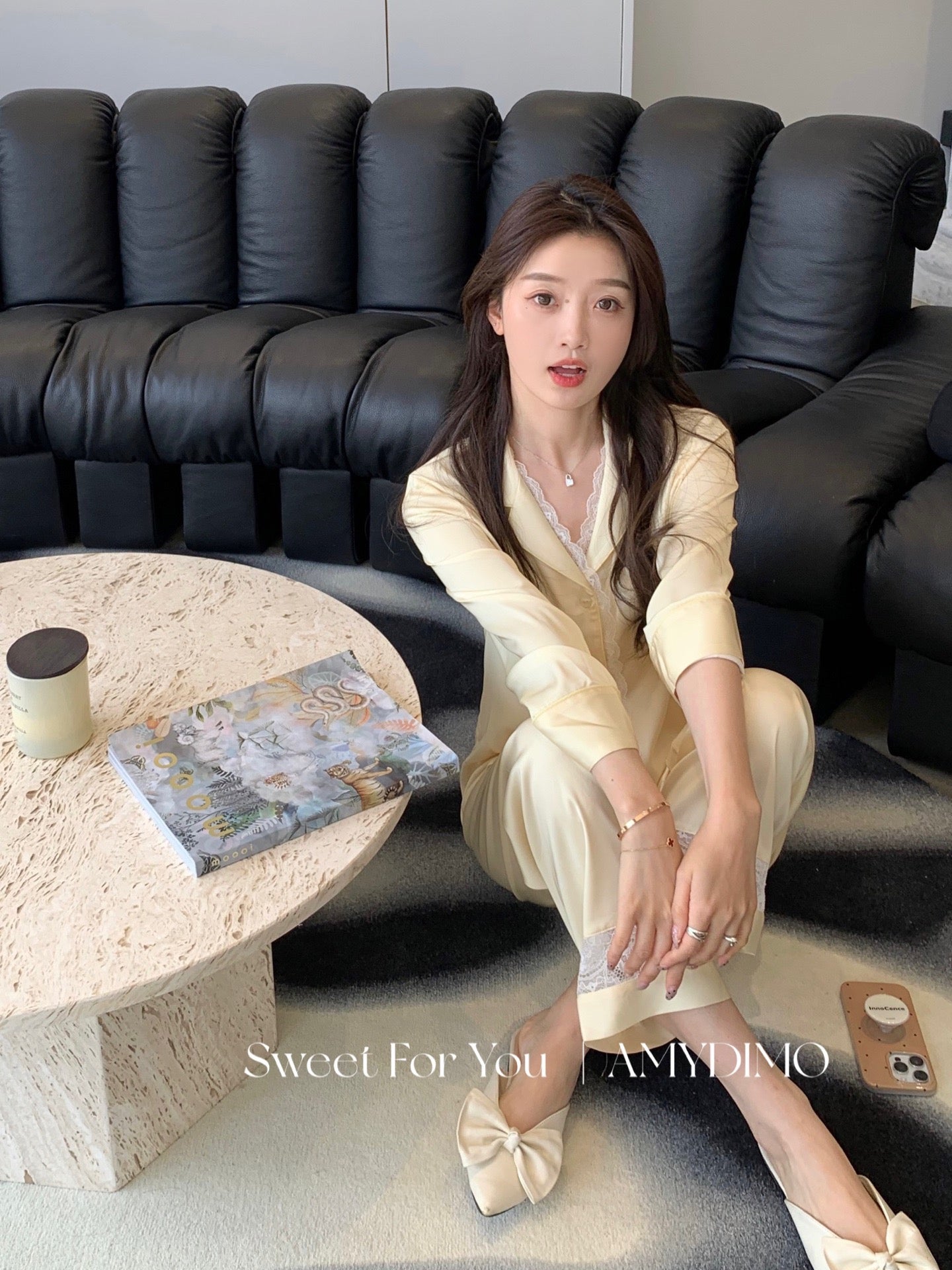 Amydimo Yellow Lace Female Pajama(Preorder)