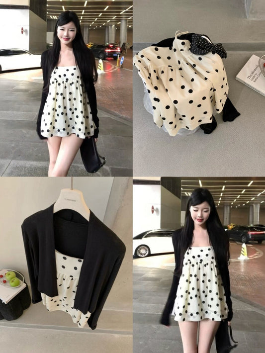 Kelly Designs Polka Dot Babydoll Cami Dress Set with Lightweight Cardigan (Instock)