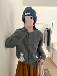 Kelly Designs Embroidery Cartoons Three Colors Wool Cardigan (Instock)