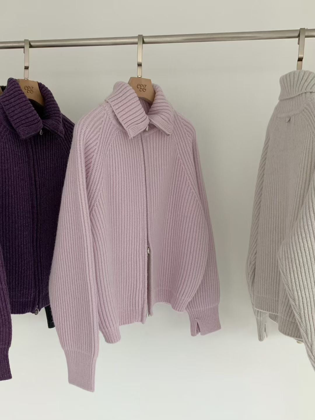 Korean APM Collection EGG PREMIUM CASHMERE SUPER FINE MERINO WOOL Zip Up Purple Cardigan (2-3 weeks)