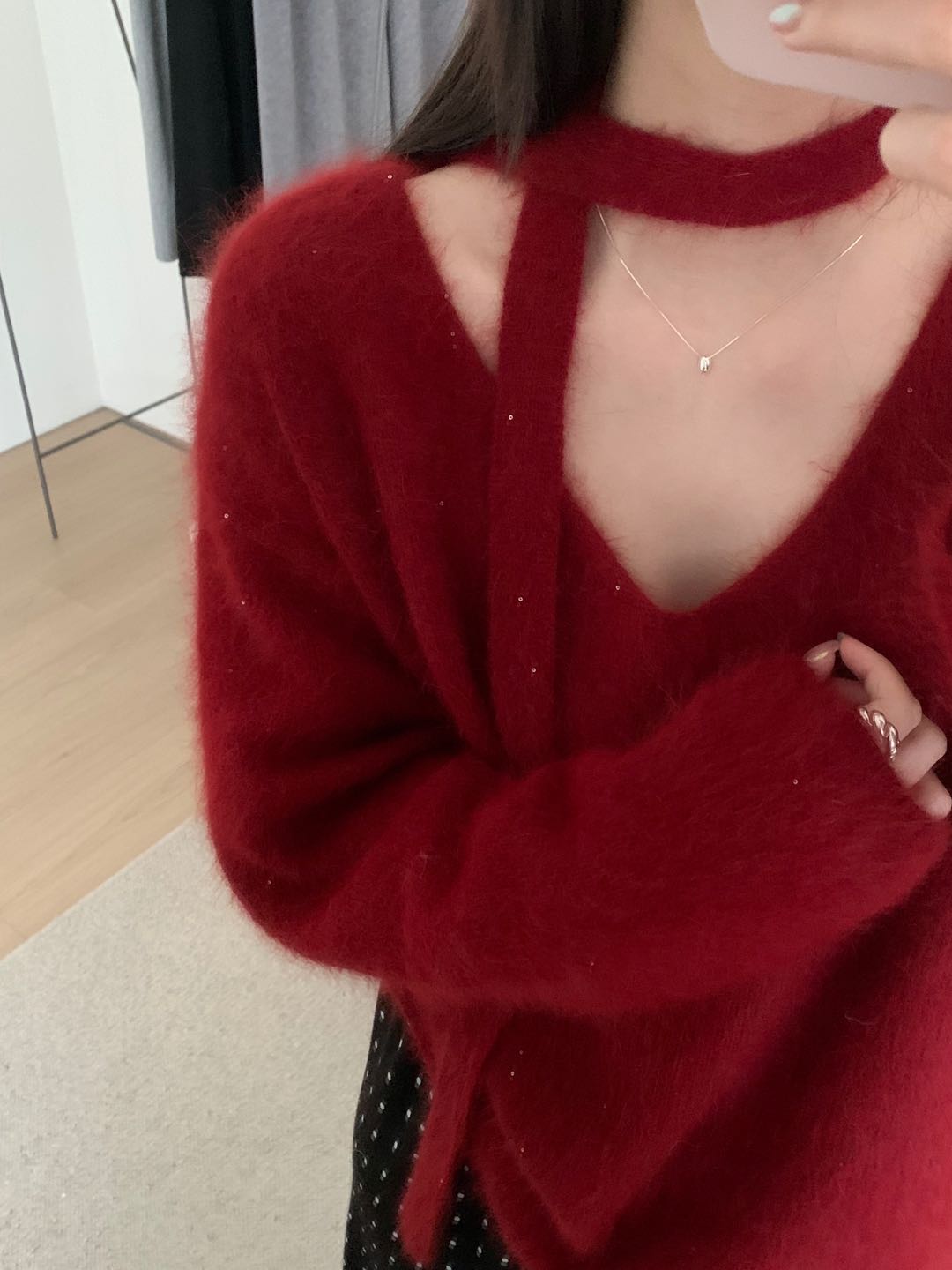 Kelly Designs Soft Mink-Touch V-Neck Knit Sweater with Matching Scarf Tie (Instock)