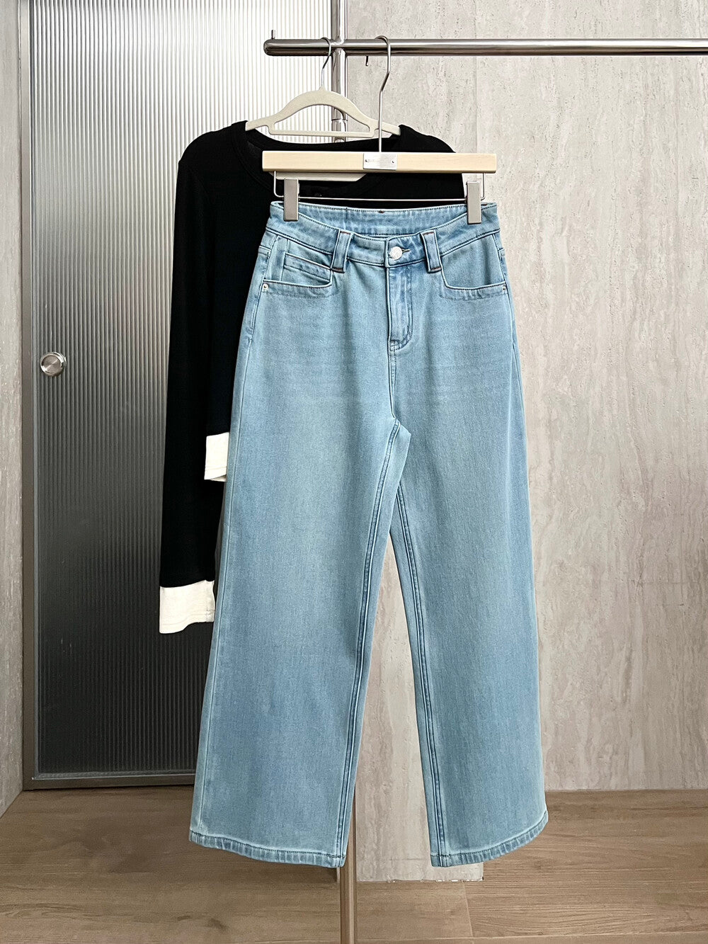Kelly Designs Fleece-Lined Straight Denim Light Blue Pants(Instock)