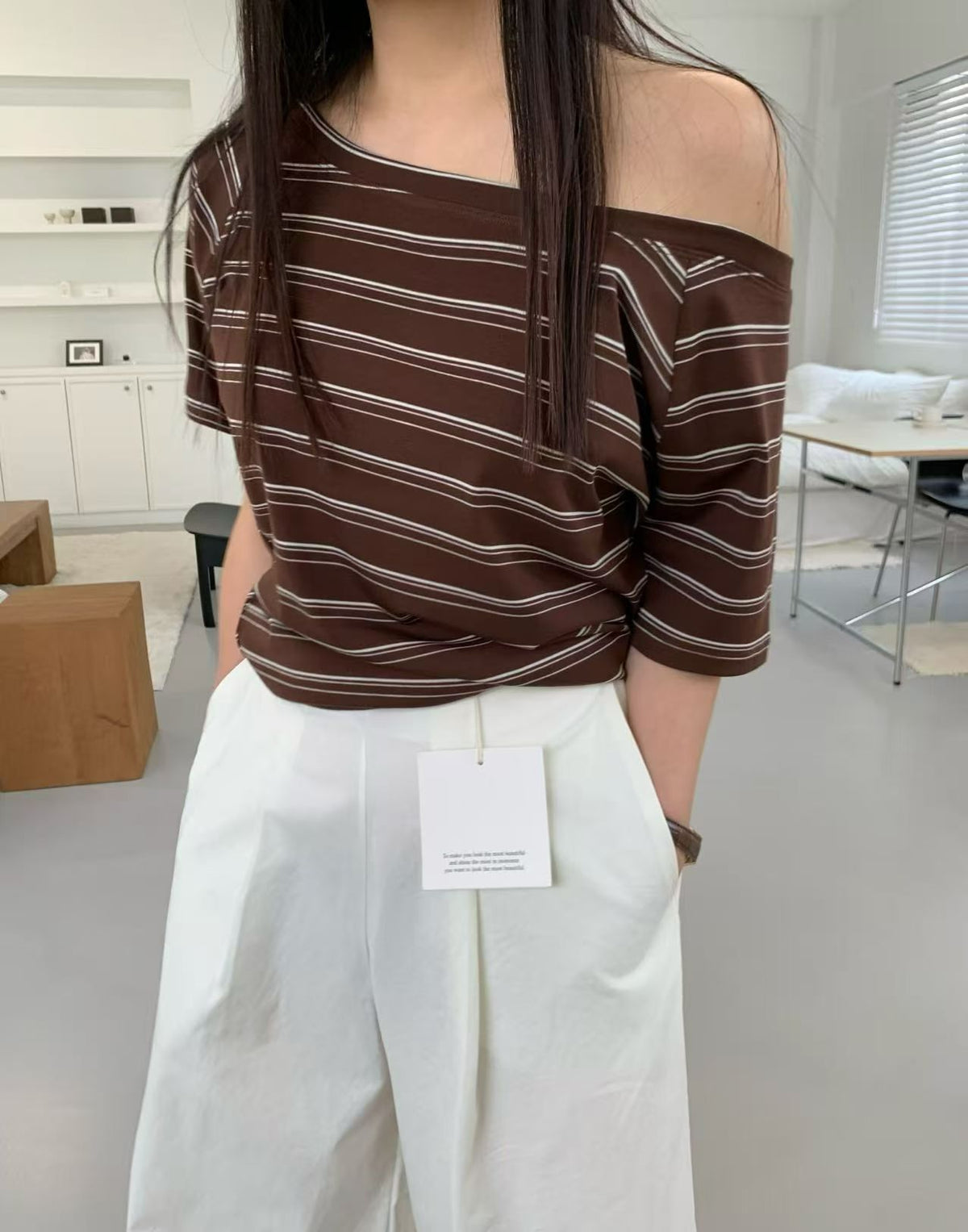 Korean APM Collection Stripe Brown Tshirt (Instock)