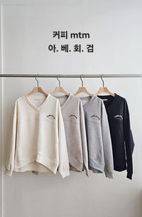 Korean Coffee Break V-Neck Sweatshirt (Instock)