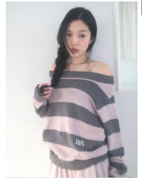 Ason SORI OFF STRIPE KNIT / PINK (Instock)