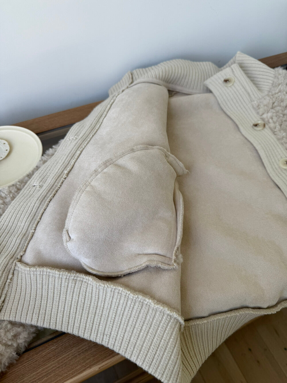 Kelly Designs Soft Teddy Knit-Trim Jacket – Cozy Stand Collar Short Coat (Instock)