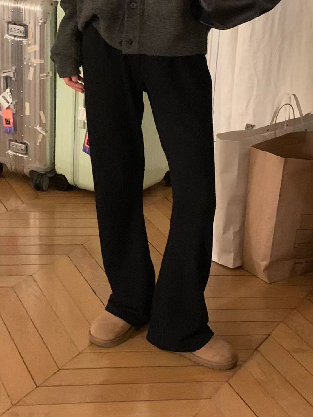 Korean APM Collection Ounce Black Flare Fleecing Pants (Instock)