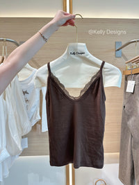 Korean APM Collection Lace V Neck Cami Brown Top (Instock)