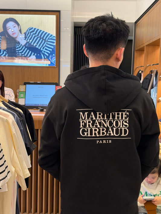 Marithe W Embroidery Classic Logo Hoodie Zipup Black(Instock)