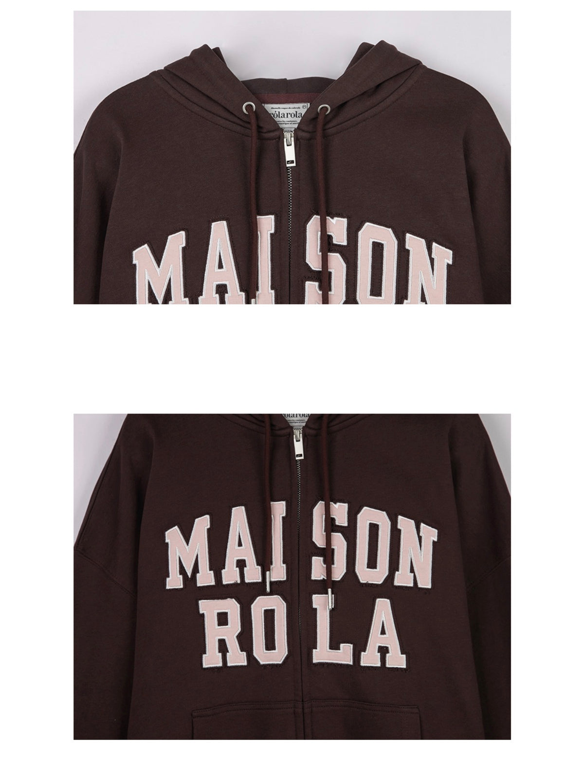 Korean Collection Rolarola Patchwork Campus Hood Zip Up Brown (InStock)