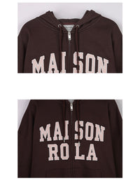 Korean Collection Rolarola Patchwork Campus Hood Zip Up Brown (InStock)