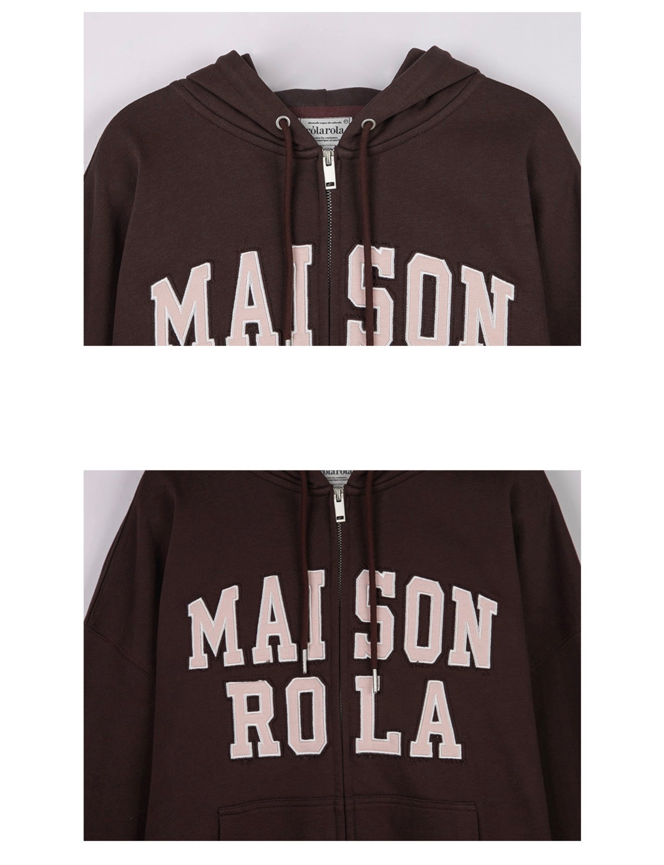 Korean Collection Rolarola Patchwork Campus Hood Zip Up Brown (InStock)